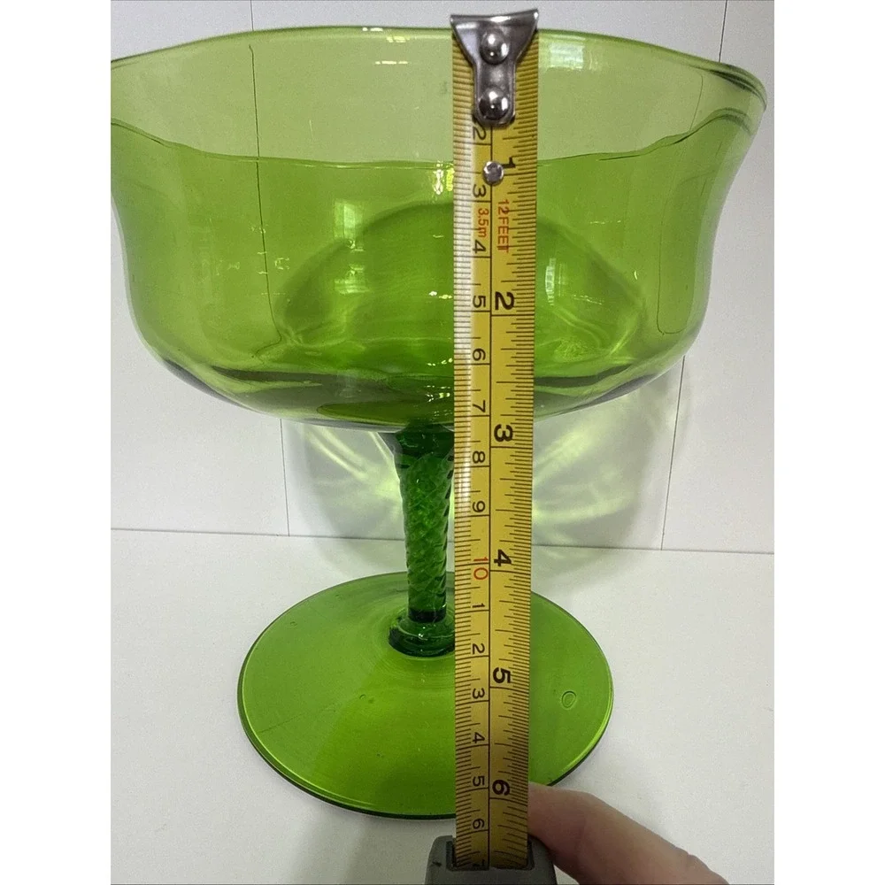 Vintage Green Glass Compote Twisted Stem Pedestal Bowl MCM 8in Tall